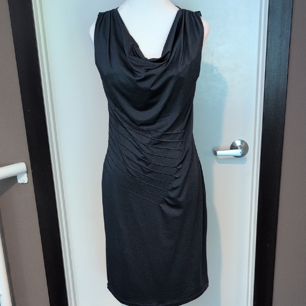 VENUS Black Draped Midi Dress